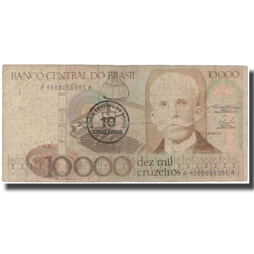 Banconote, Brasile, 10 Cruzados on 10,000 Cruzeiros, KM:206, B+