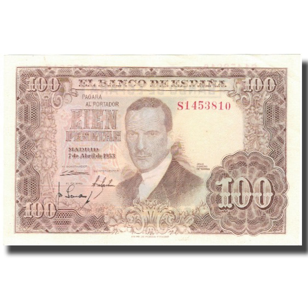 Banknote, Spain, 100 Pesetas, 1953, 1953-04-07, KM:145a, AU(50-53)