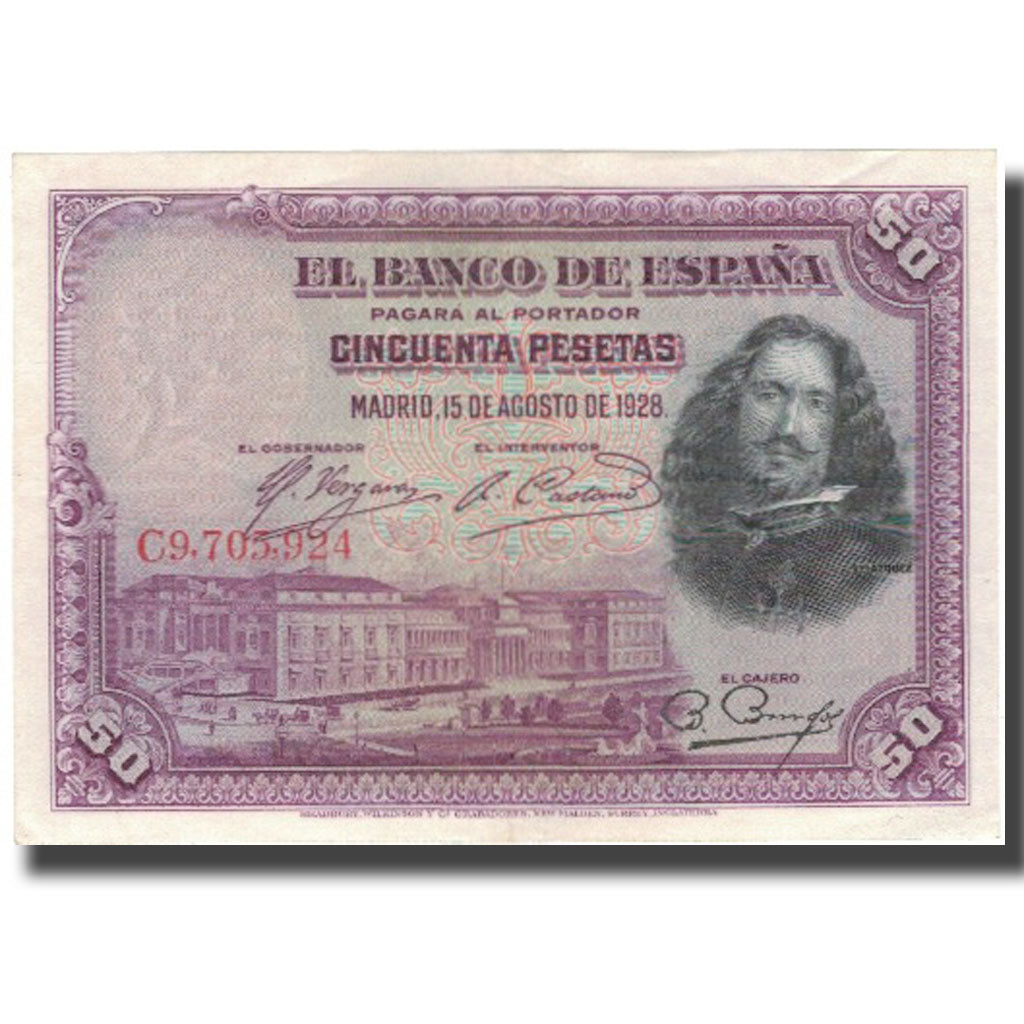 Billet, Espagne, 50 Pesetas, 1928, 1928-08-15, KM:75a, TTB+