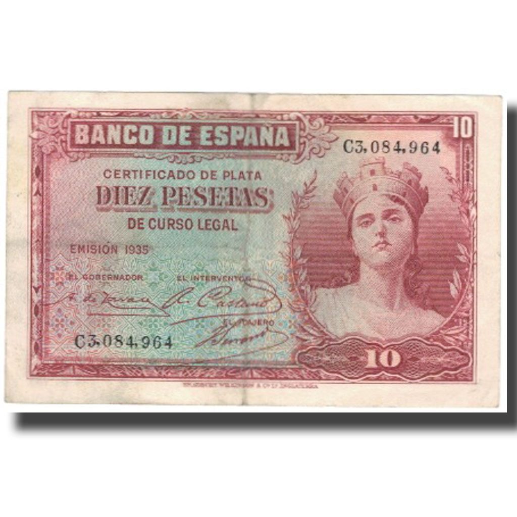 Banknote, Spain, 10 Pesetas, 1935, 1935, KM:86a, VF(30-35)
