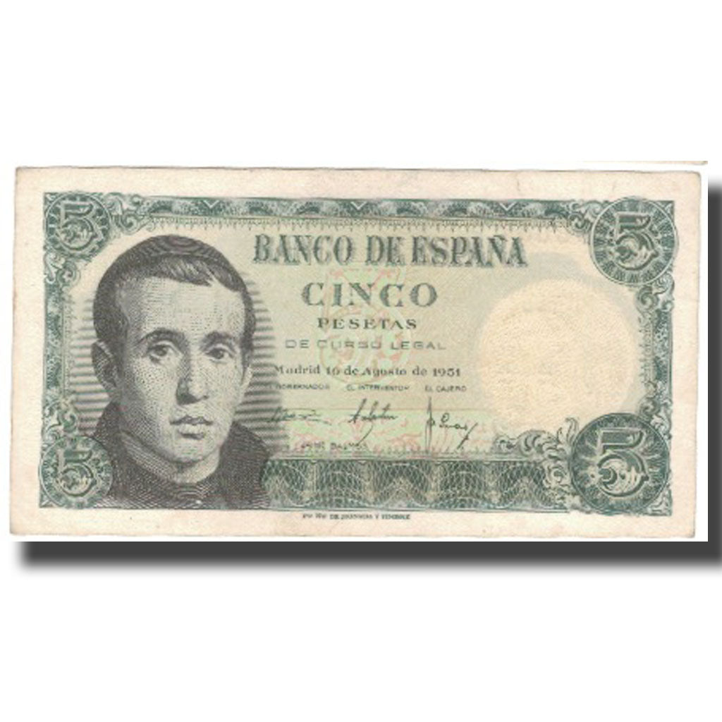 Banknote, Spain, 5 Pesetas, 1951, 1951-08-16, KM:140a, AU(55-58)