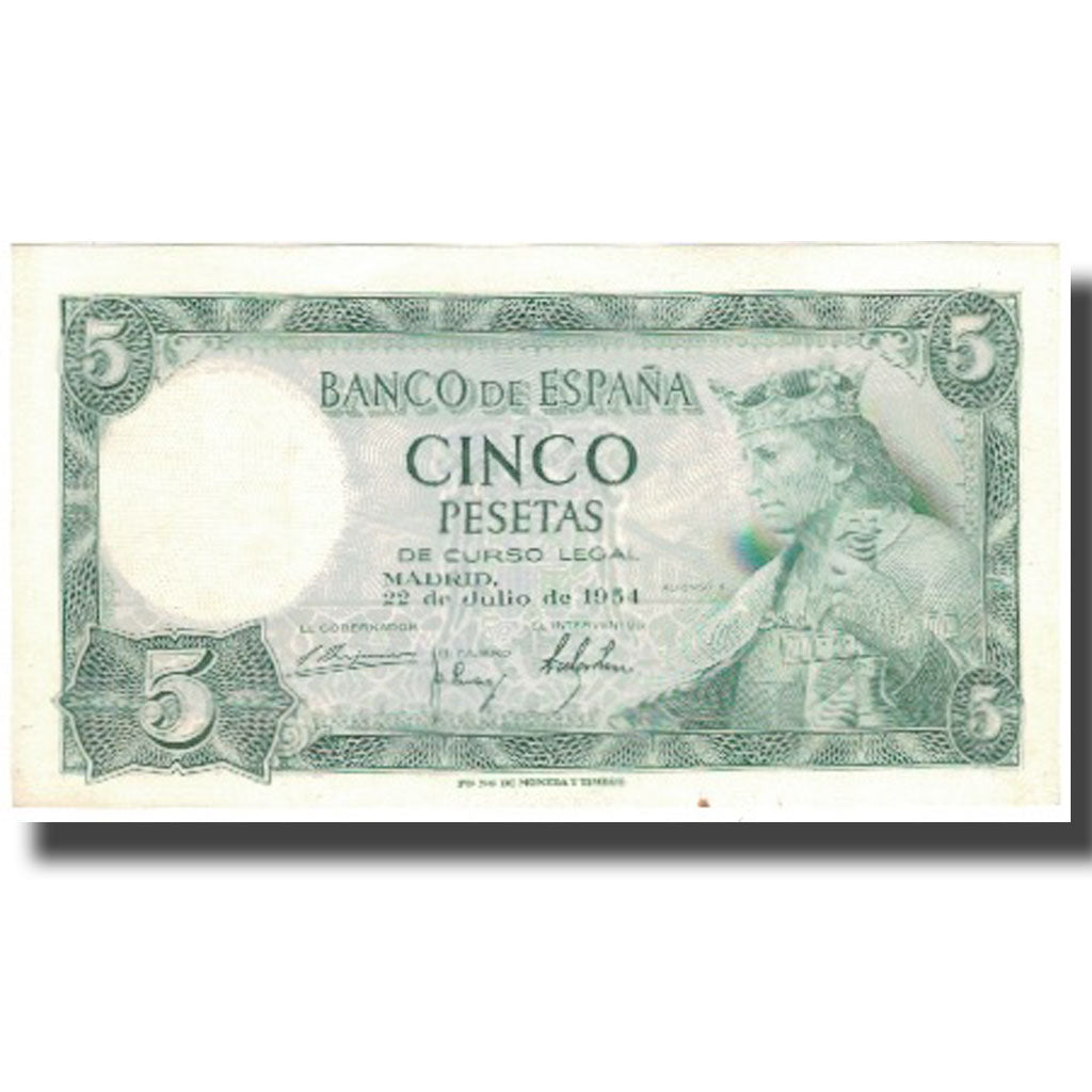 Banknote, Spain, 5 Pesetas, 1954, 1954-07-22, KM:146a, AU(55-58)