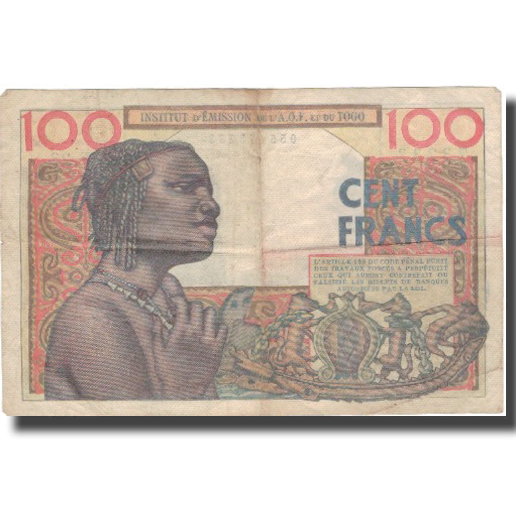 Nota, África Ocidental Francesa, 100 Francs, 1956, 1956-10-23, KM:46, VF(20-25)