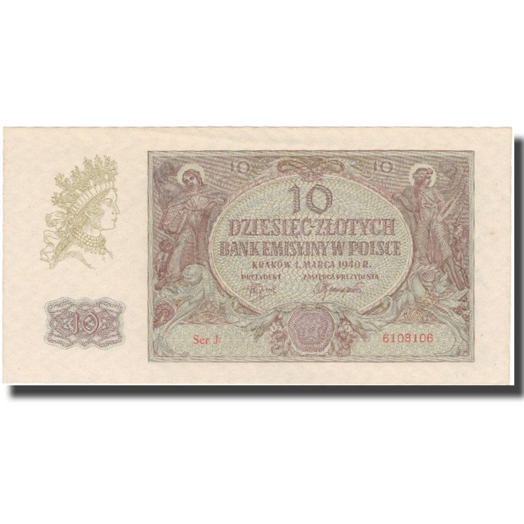 Banknote, Poland, 10 Zlotych, 1940, 1940-03-01, KM:94, AU(55-58)