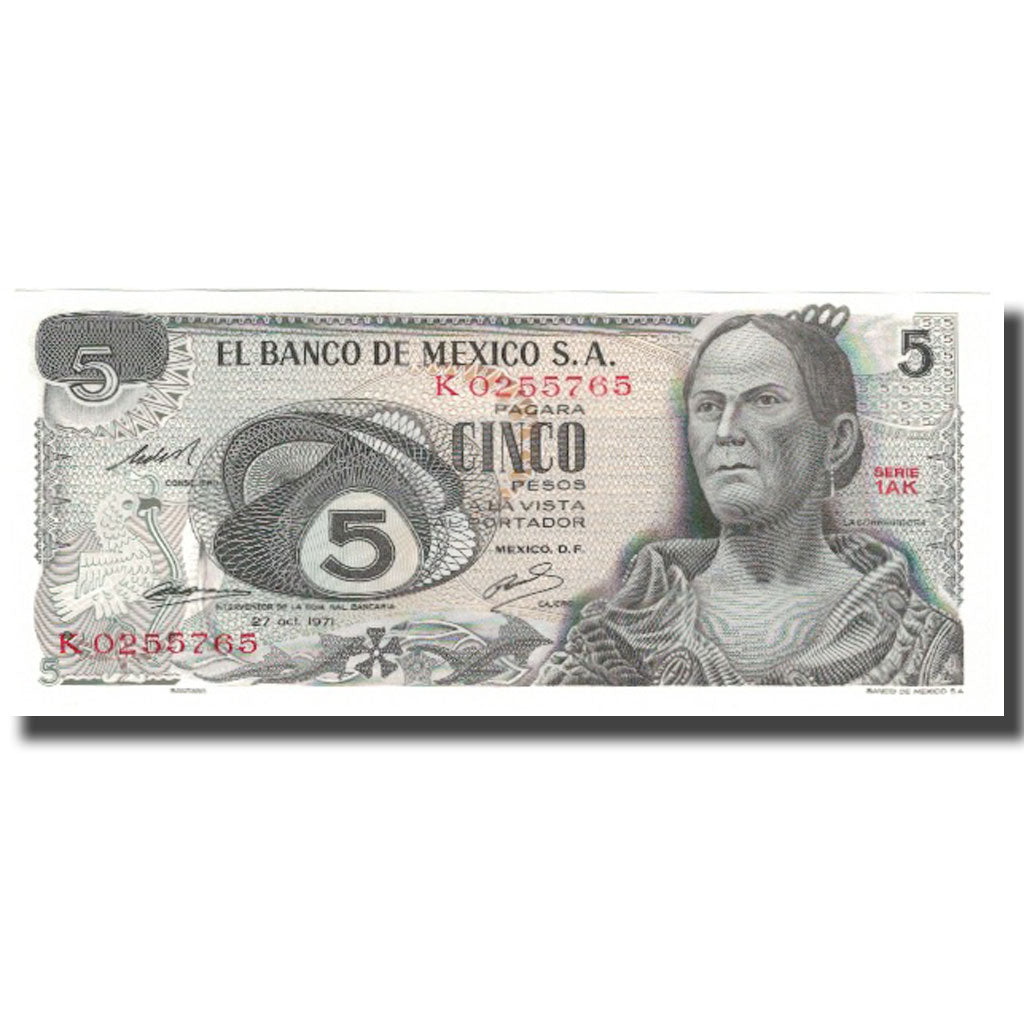 Banknote, Mexico, 5 Pesos, 1971, 1971-10-27, KM:62b, UNC(65-70)