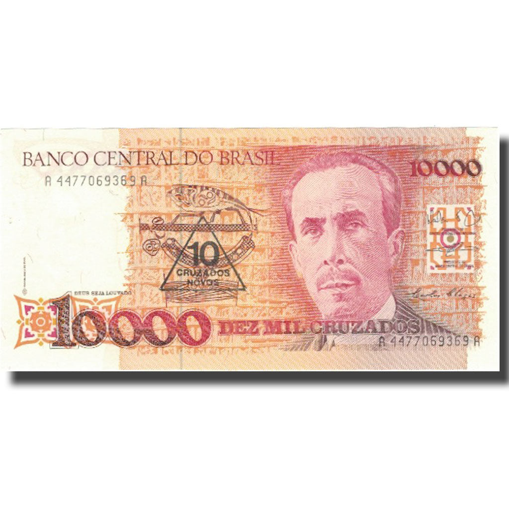 Banknot, Brazylia, 10 Cruzados Novos on 10,000 Cruzados, UNDATED (1989-90)