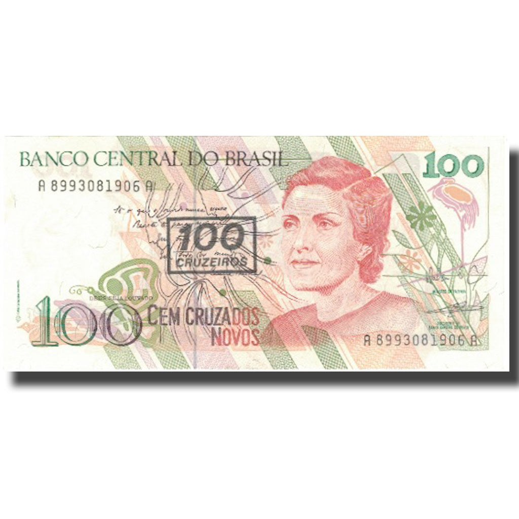 Biljet, Brazilië, 100 Cruzeiros on 100 Cruzados Novos, Undated (1990), KM:224b