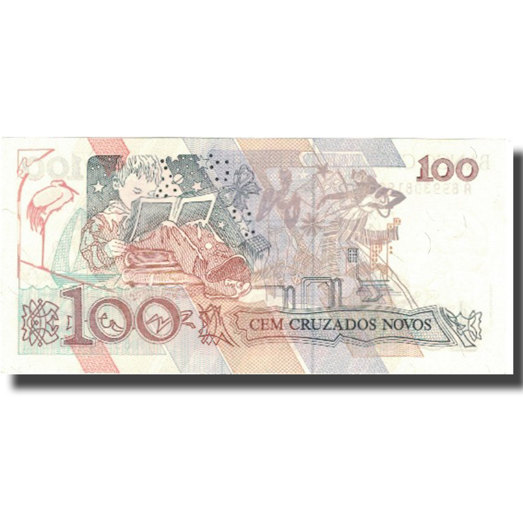Biljet, Brazilië, 100 Cruzeiros on 100 Cruzados Novos, Undated (1990), KM:224b