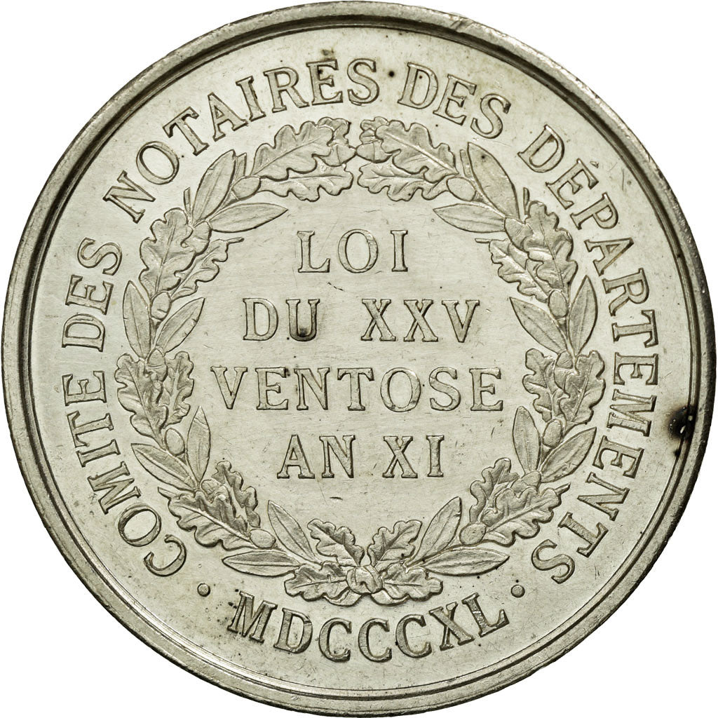 France, Token, Notary, 1840, MS(60-62), Silver, Lerouge:450a