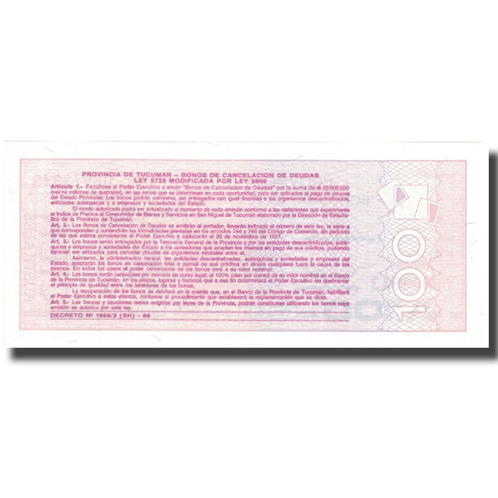 Billet, Argentine, 100 Australes, 1991, 1991-11-30, KM:S2715, SUP