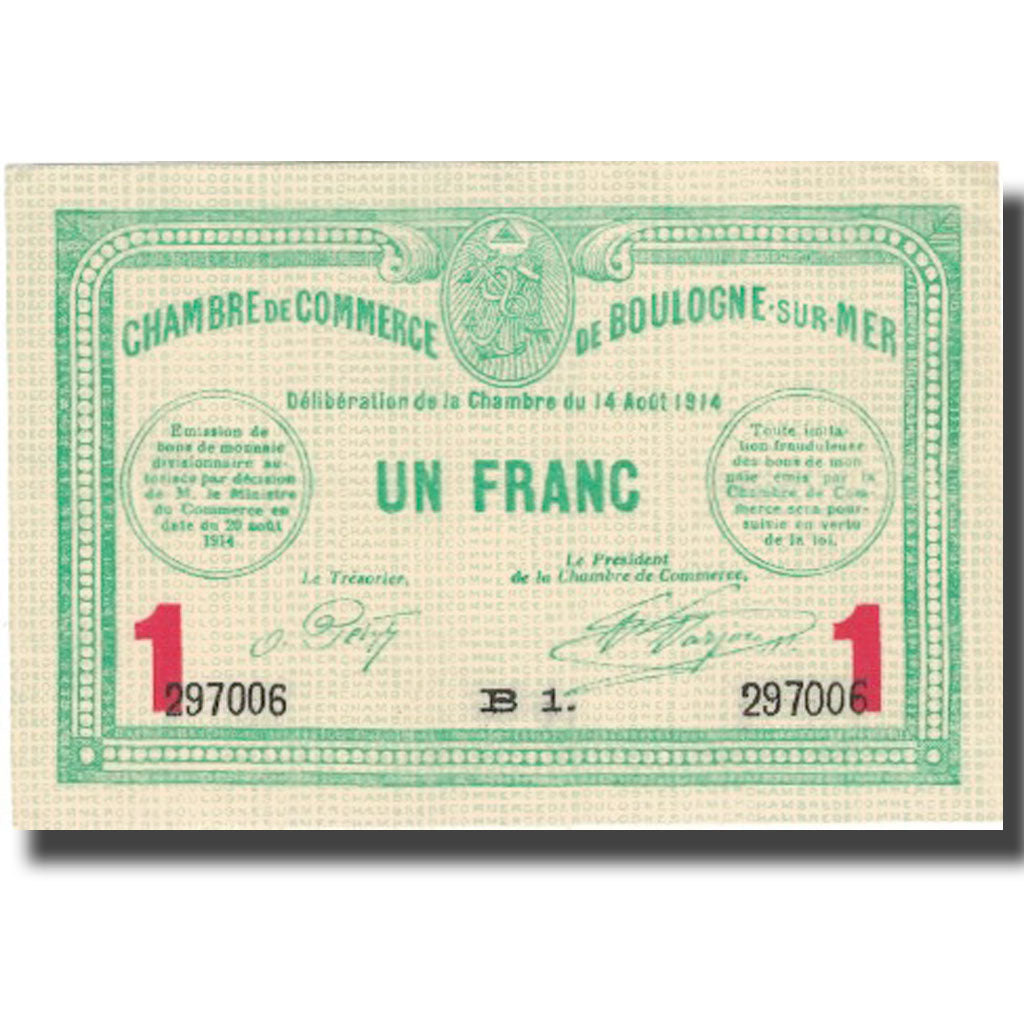 France, Boulogne-sur-Mer, 1 Franc, 1914, AU(55-58)