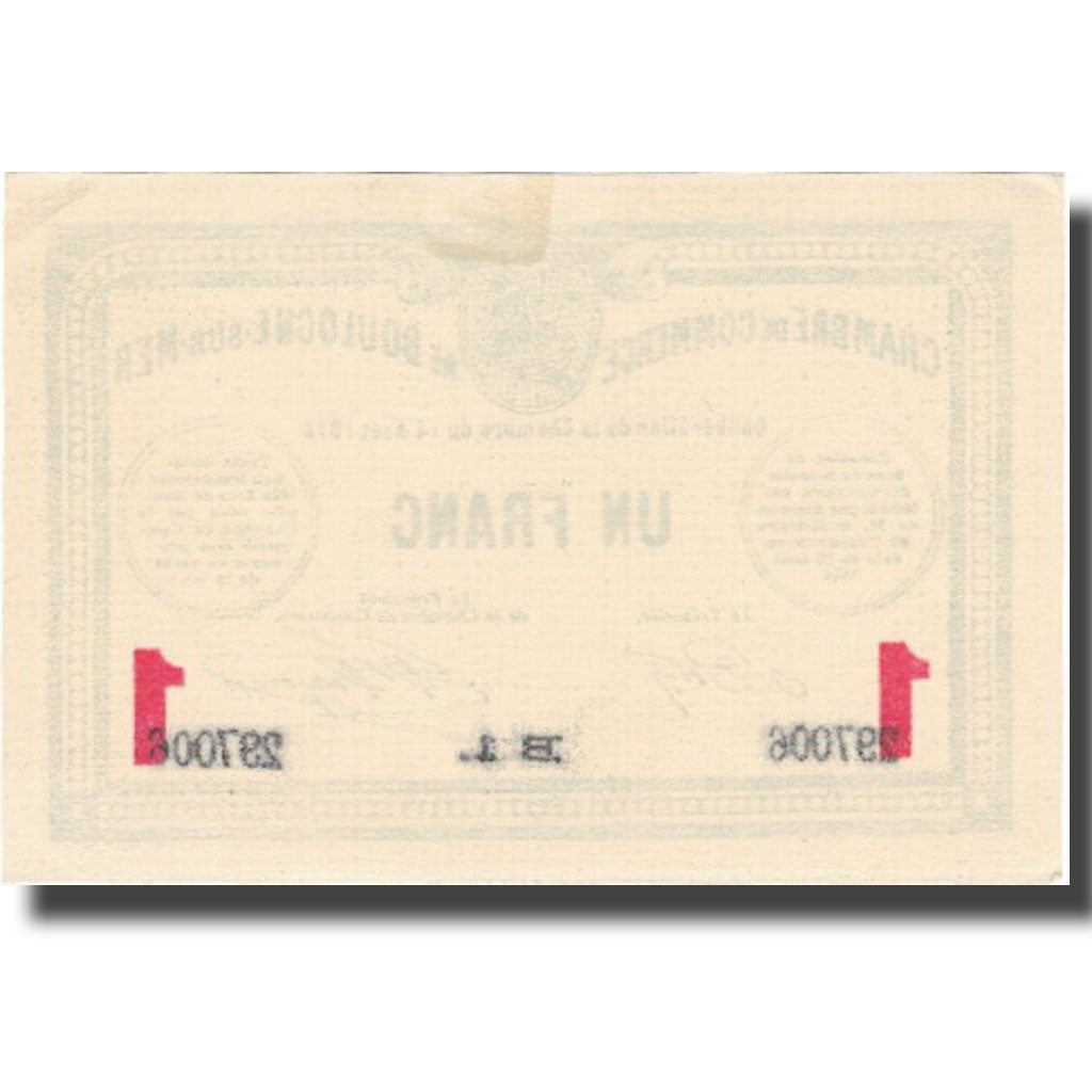 France, Boulogne-sur-Mer, 1 Franc, 1914, AU(55-58)