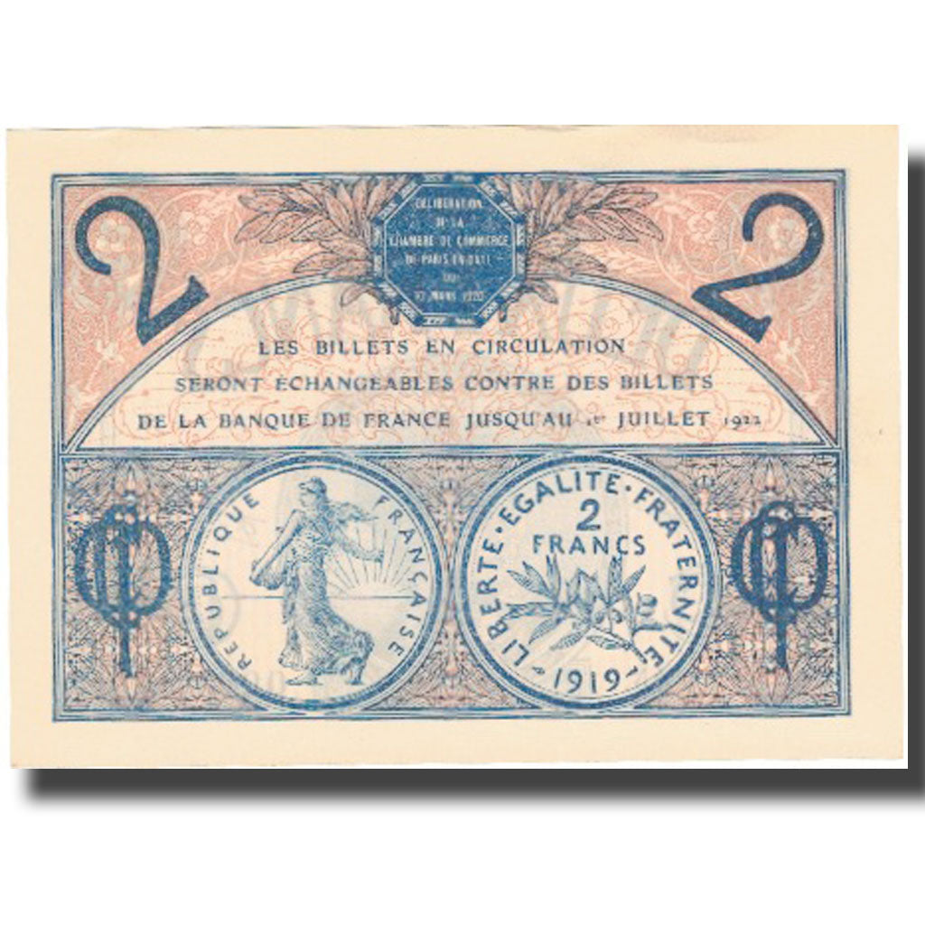 France, Paris, 2 Francs, 1922, UNC(63), Pirot:97.29