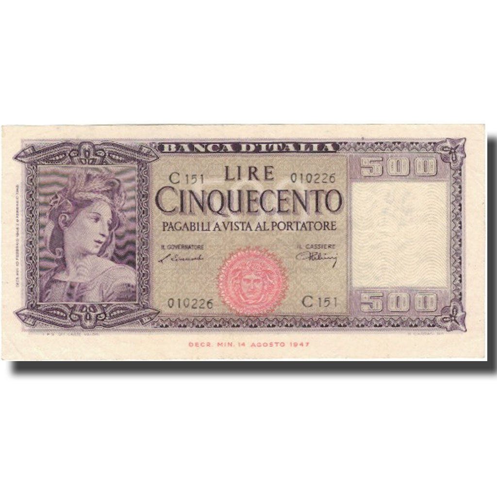 Banknote, Italy, 500 Lire, 1947, 1947-08-14, KM:80a, AU(50-53)
