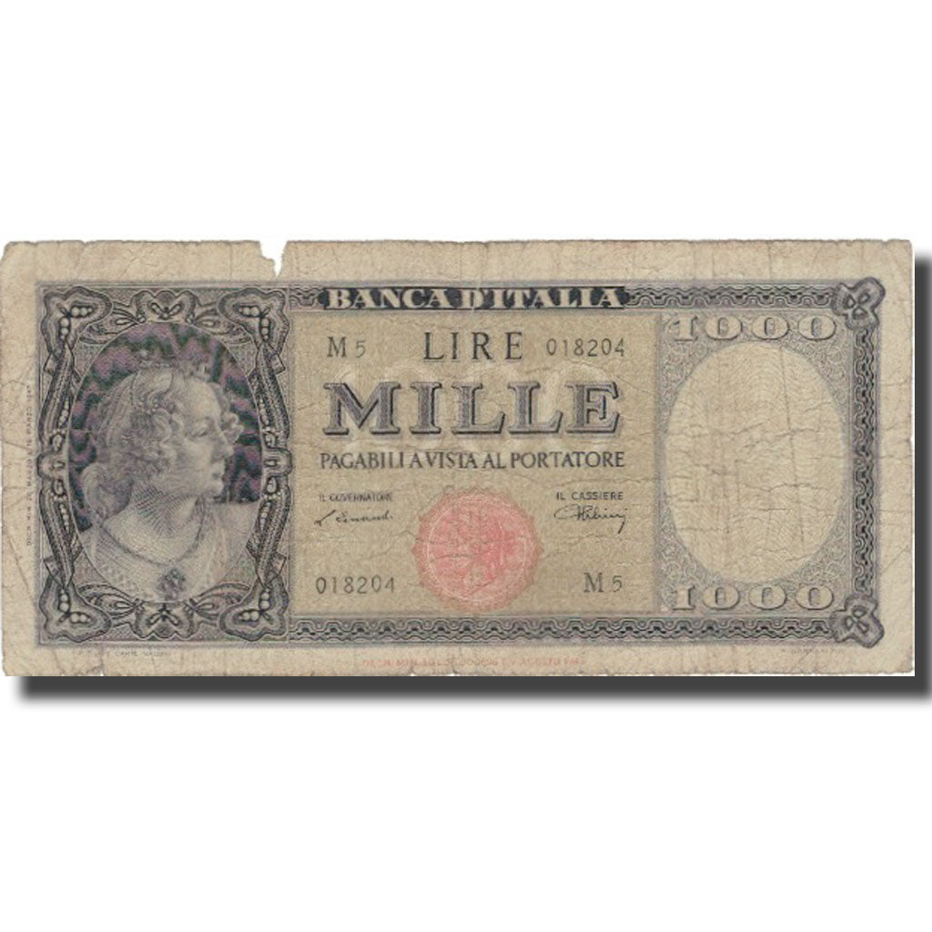Banknote, Italy, 1000 Lire, 1947, 1947-03-20, KM:82, VG(8-10)