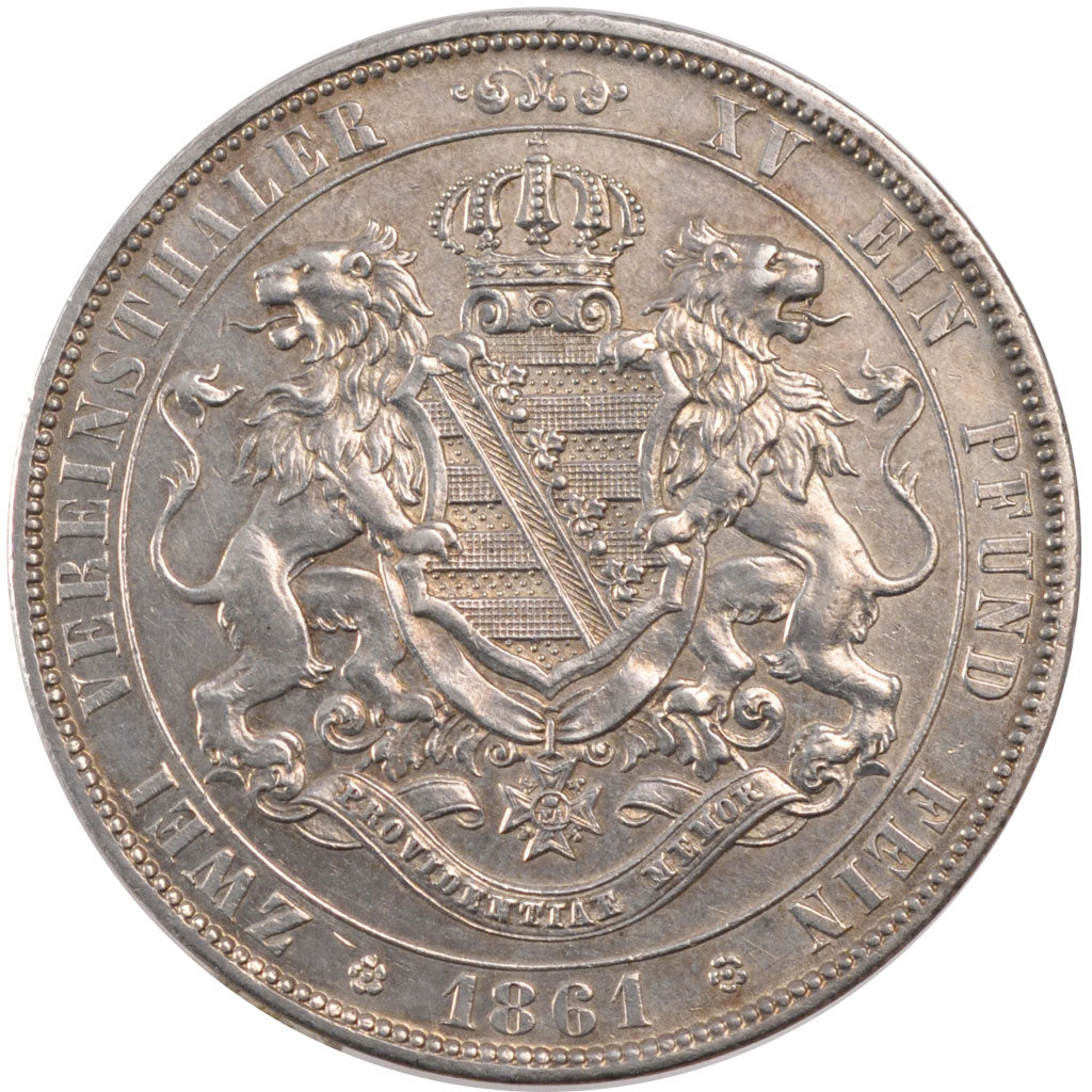 GERMAN STATES, 2 Thaler, 3-1/2 Gulden, 1861, Dresde, KM #1215, AU(55-58),...