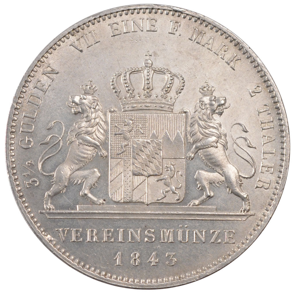 Germany, Double Thaler, 1843, Munich, MS(60-62), Silver, 37.09