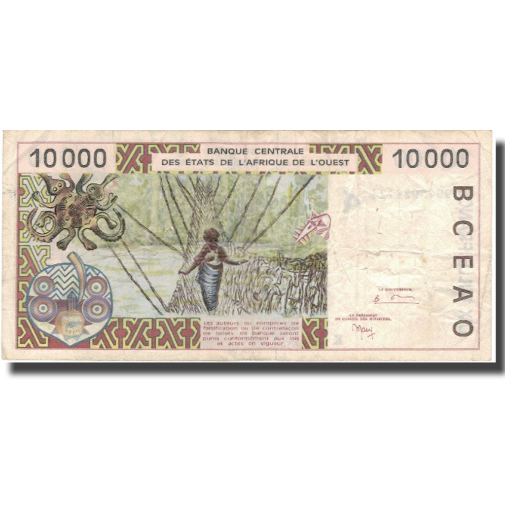 Banknote, West African States, 10,000 Francs, 1992-2001, KM:714Kh, VF(30-35)