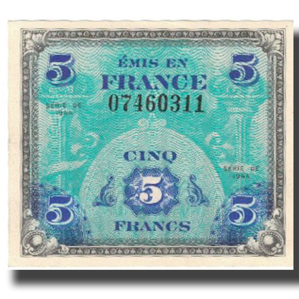 Francja, 5 Francs, Flag/France, 1944, 1944, AU(55-58), Fayette:VF17.1, KM:115a