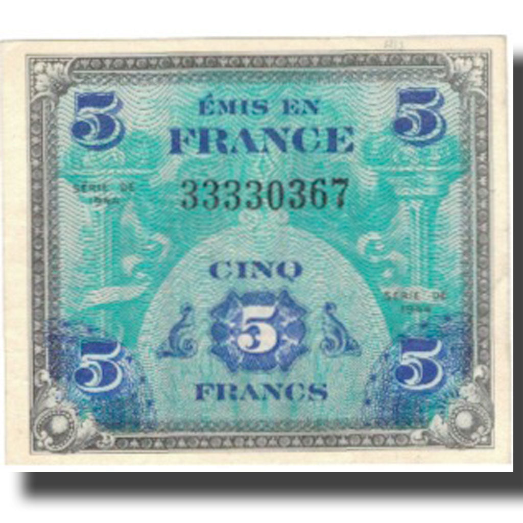 France, 5 Francs, Flag/France, 1944, 1944, AU(50-53), Fayette:VF17.1, KM:115a