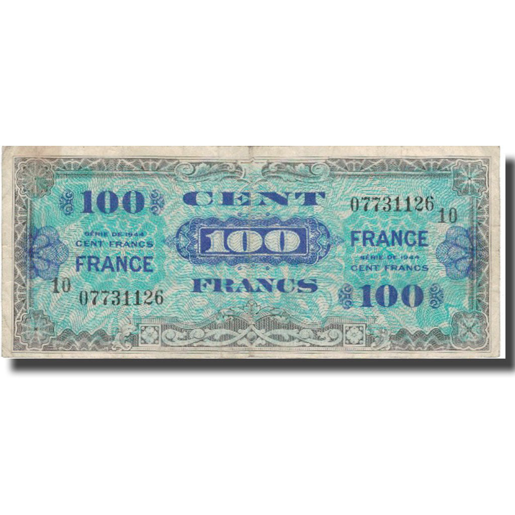 França, 100 Francs, 1945 Verso France, 1944, 1944, VF(20-25), Fayette:VF25.10