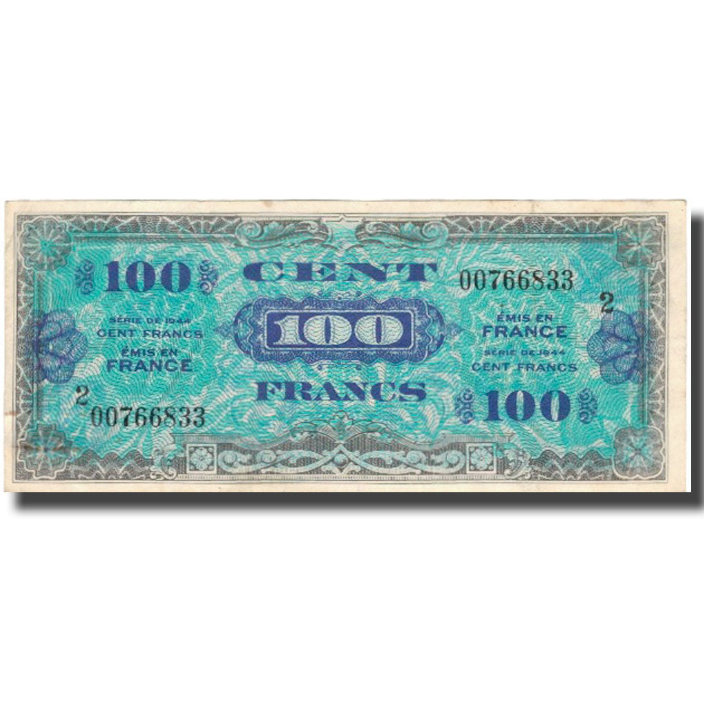 France, 100 Francs, Flag/France, 1944, 1944, EF(40-45), Fayette:VF 20.2, KM:118b
