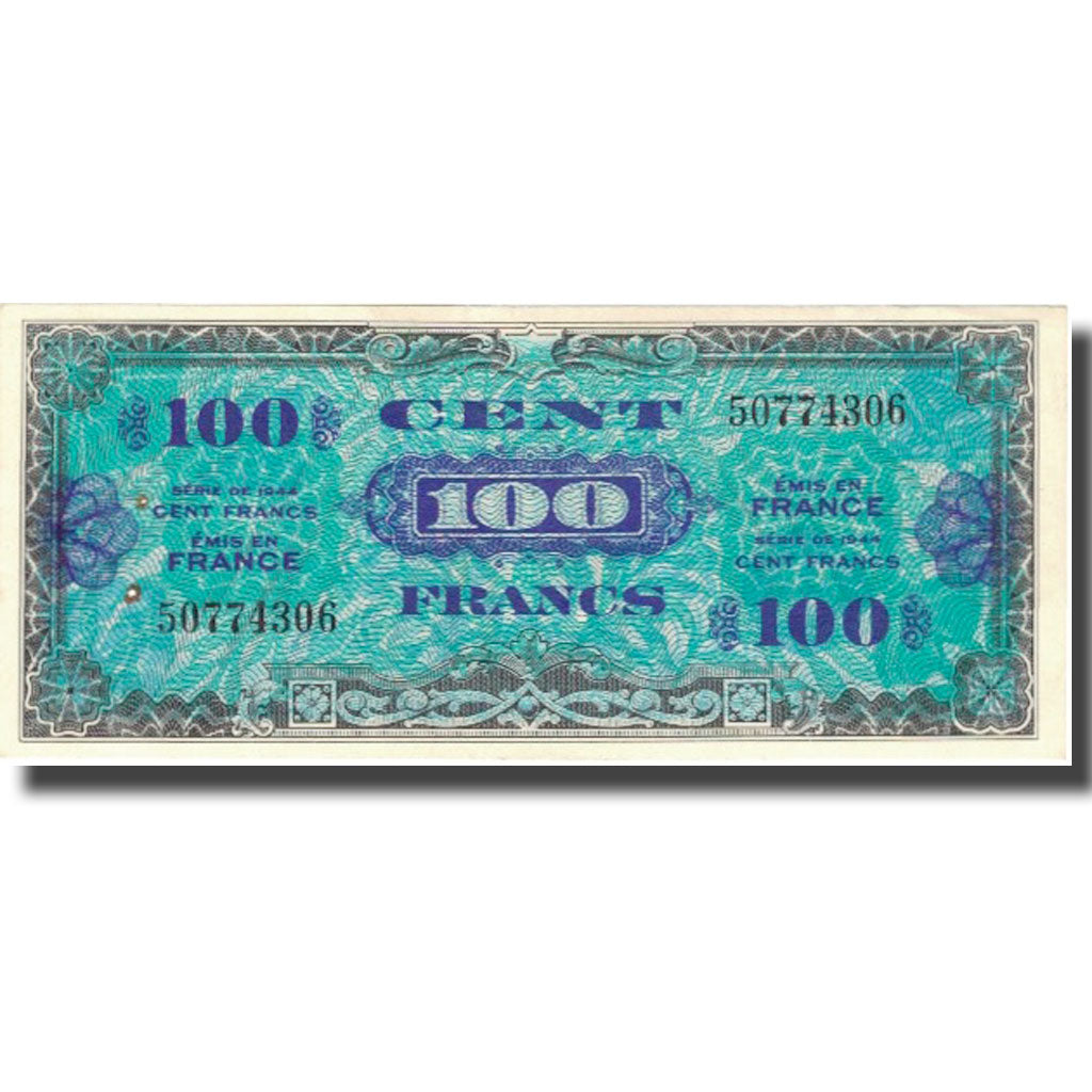 França, 100 Francs, Flag/France, 1944, 1944, EF(40-45), Fayette:VF20.1, KM:118a