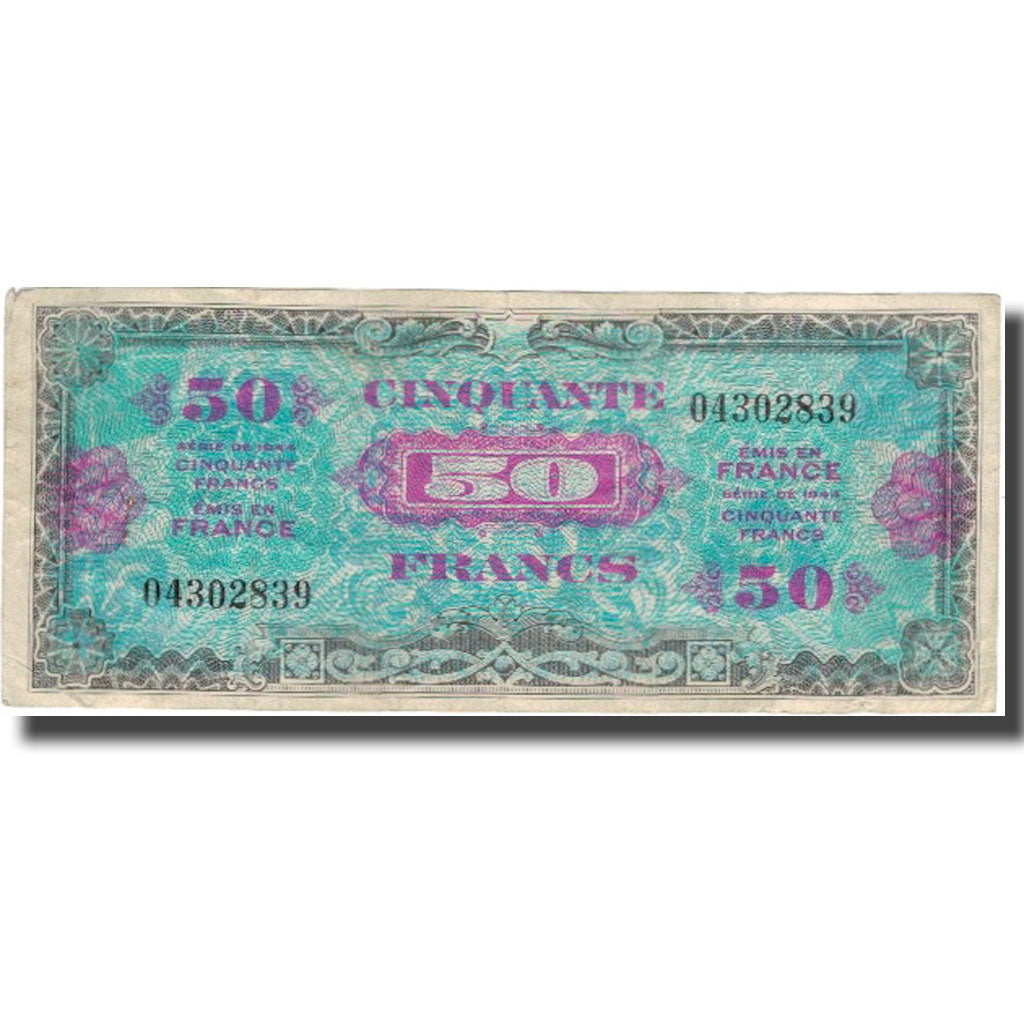 Francja, 50 Francs, 1945 Verso France, 1945, 1945, VF(30-35), Fayette:19.1