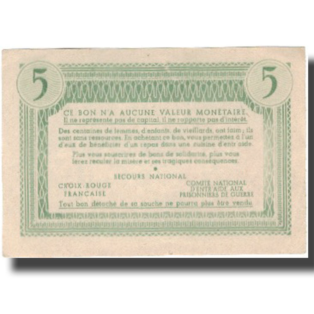France, Bon de Solidarité, 5 Francs, 1941, AU(55-58)