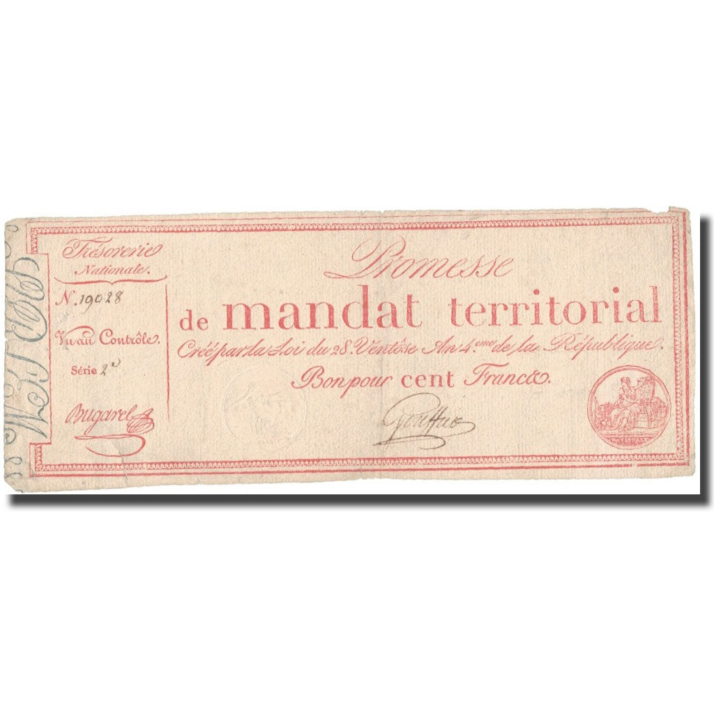 France, 100 Francs, 1796, Bugarel, 1796-03-18, TTB, KM:A84b, Lafaurie:201