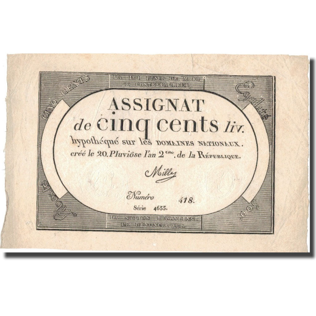 France, 500 Livres, 1794, 1794-02-08, AU(50-53), KM:A77, Lafaurie:172