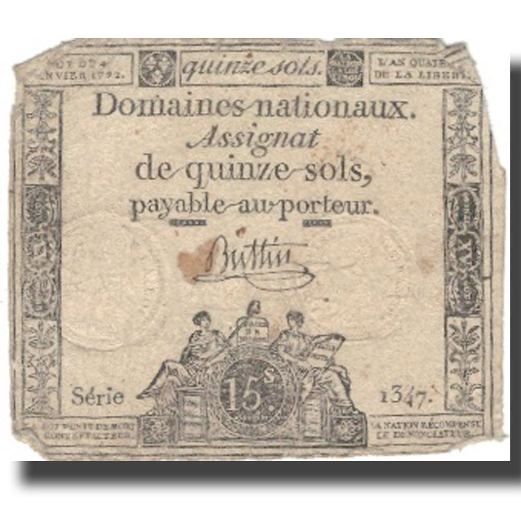 France, 15 Sols, 1792, 1792-01-04, VF(20-25), KM:A54