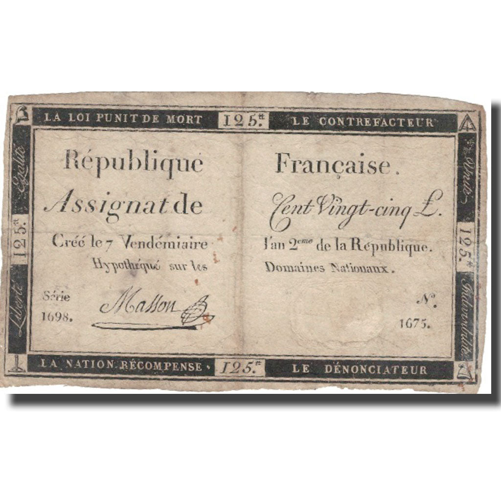 France, 125 Livres, VF(20-25), KM:A74
