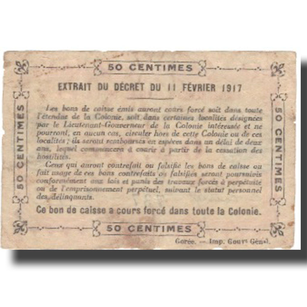 Billet, Ivory Coast, .50 Franc, valeur faciale, 1917, 1917-11-02, KM:1a, TB