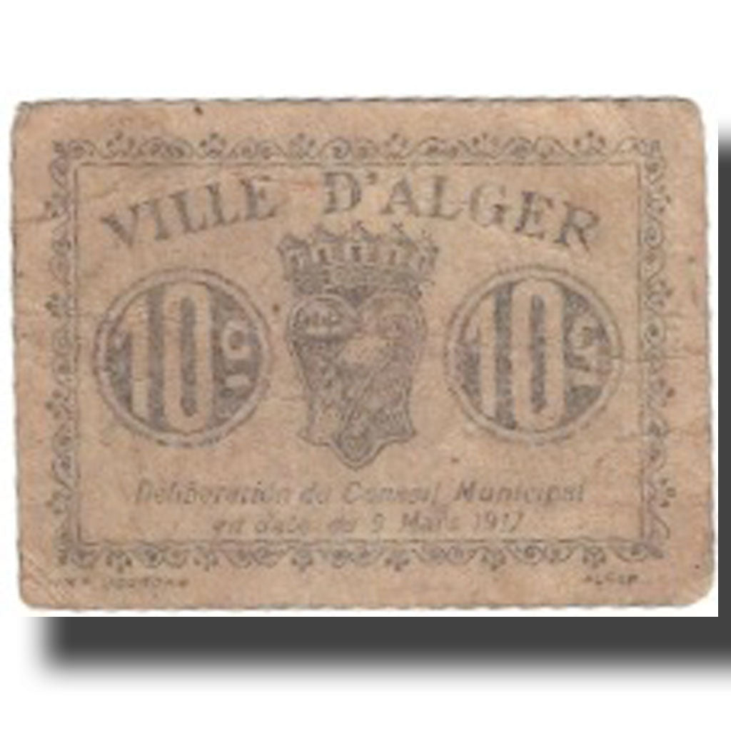 Banknote, Algeria, 10 Centimes, Blason, 1917, 1917-03-09, F(12-15)