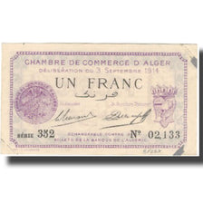 Banknote, Algeria, 1 Franc, Blason, 1914, 1914-09-03, EF(40-45)
