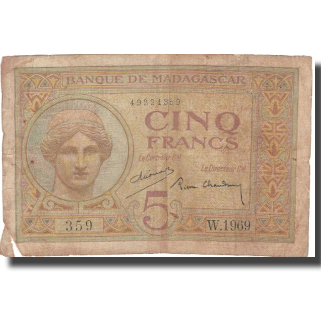 Geldschein, Madagascar, 5 Francs, KM:35, SGE