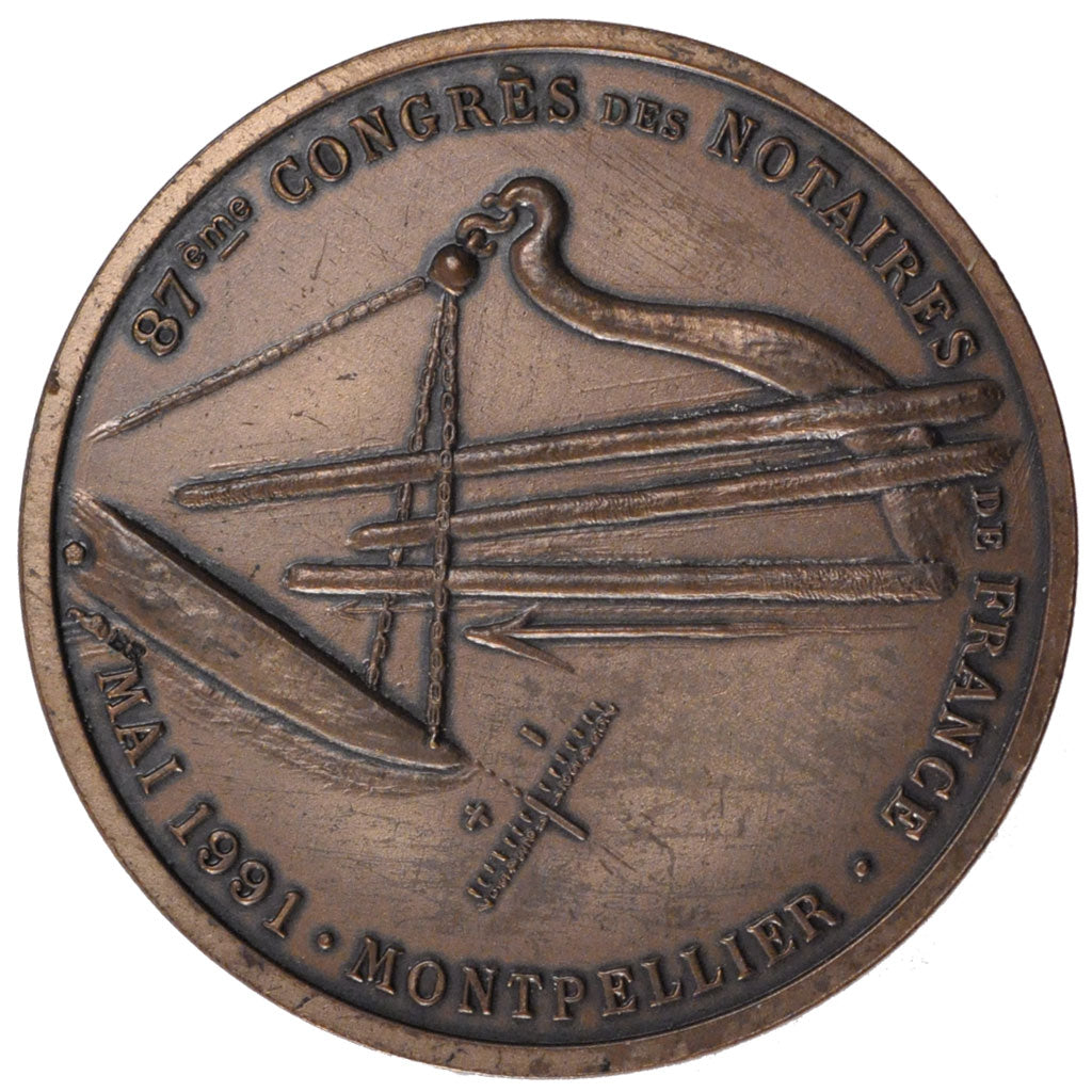 France, Notary, Token, 1991, AU(55-58), Bronze, 26.46