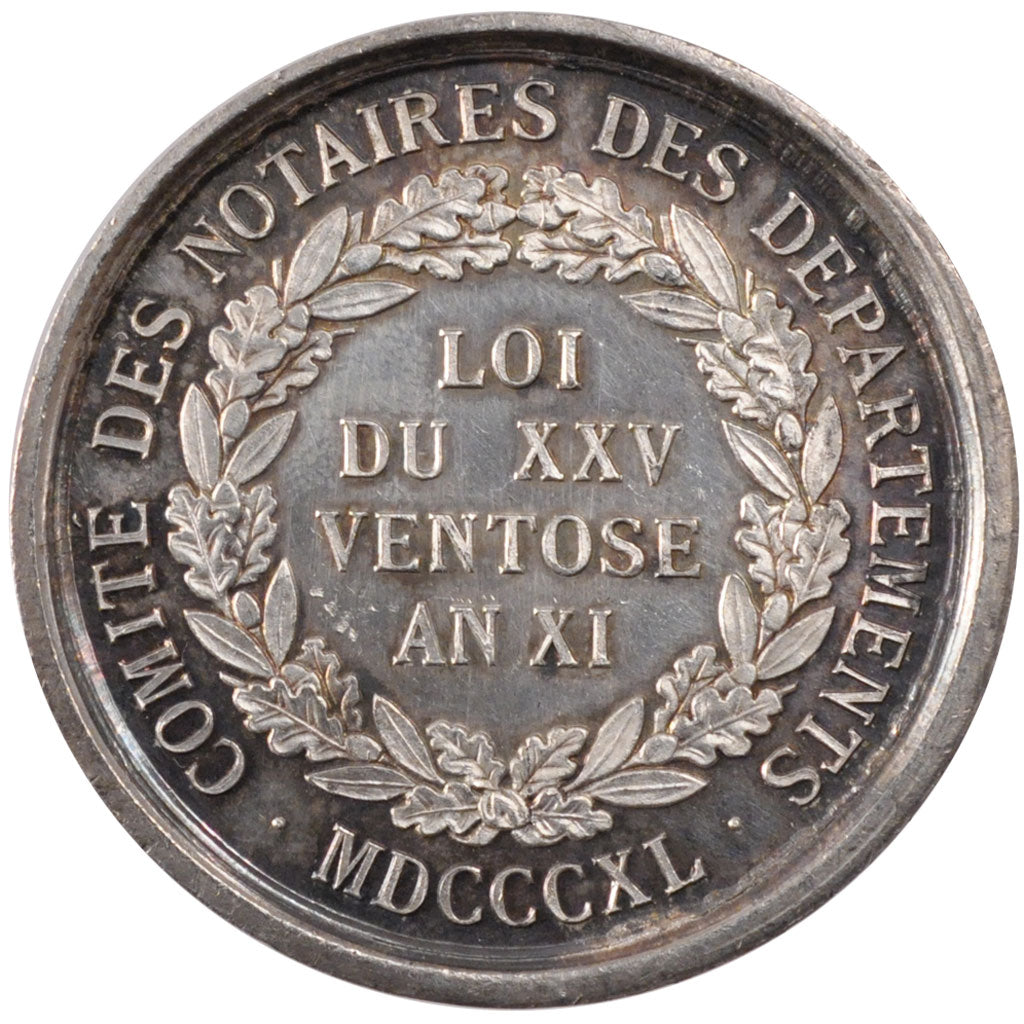 France, Notary, Token, 1840, MS(60-62), Silver, Lerouge #450, 13.17