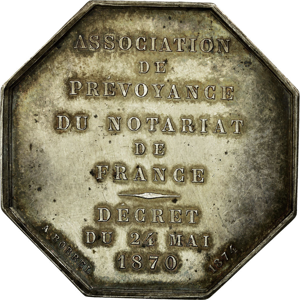 France, Token, Notary, 1874, MS(60-62), Silver, Lerouge:451