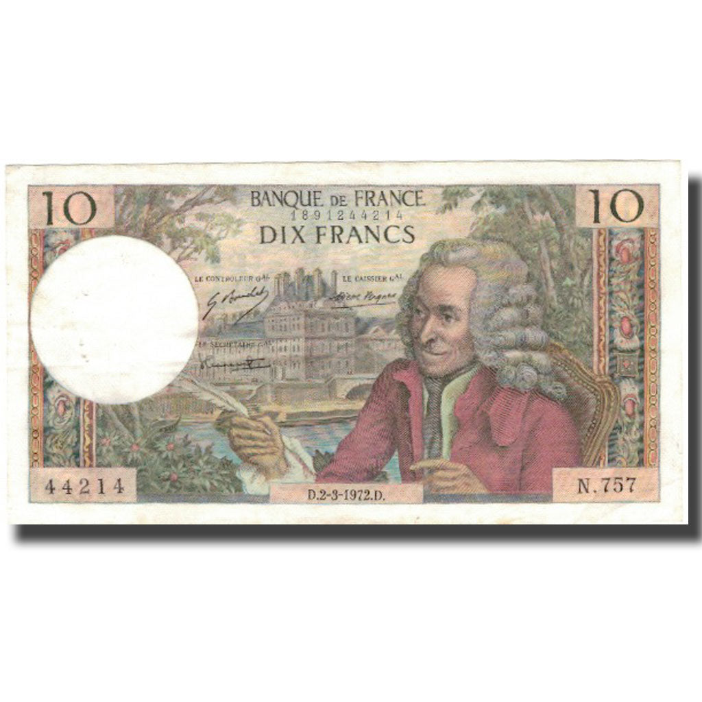Francja, 10 Francs, Voltaire, 1971, 1971-09-02, AU(50-53), Fayette:62.53
