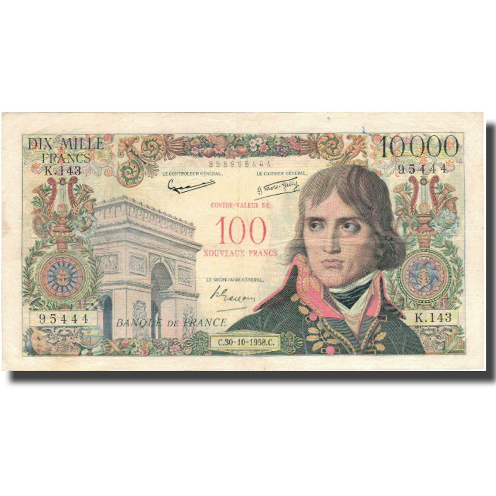 Francia, 100 Nouveaux Francs on 10,000 Francs, Bonaparte, 1958, 1958-10-30, MB+