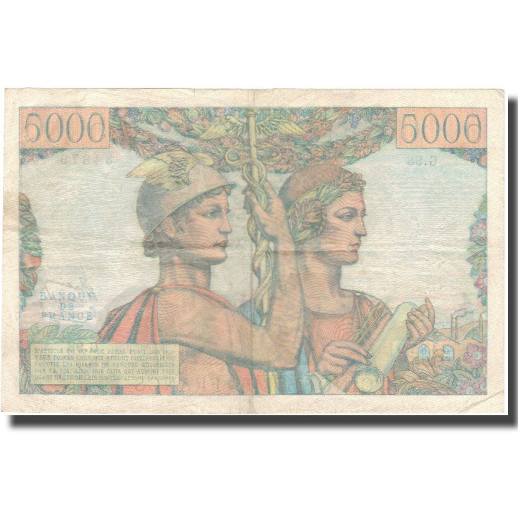 Francja, 5000 Francs, Terre et Mer, 1952, 1952-02-07, VF(30-35), Fayette:48.6