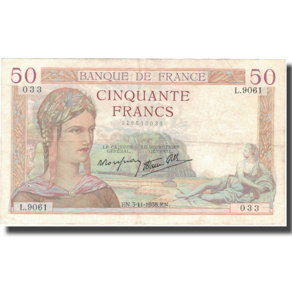Francia, 50 Francs, Cérès, 1938, 1938-11-03, BB, Fayette:18.18, KM:85b