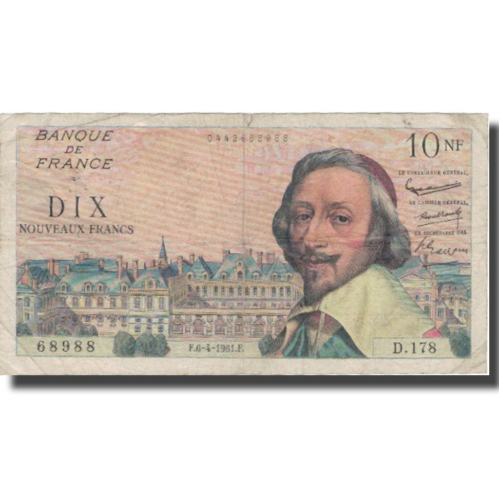 Frankrijk, 10 Nouveaux Francs, Richelieu, 1961, 1961-04-06, B+, Fayette:57.15