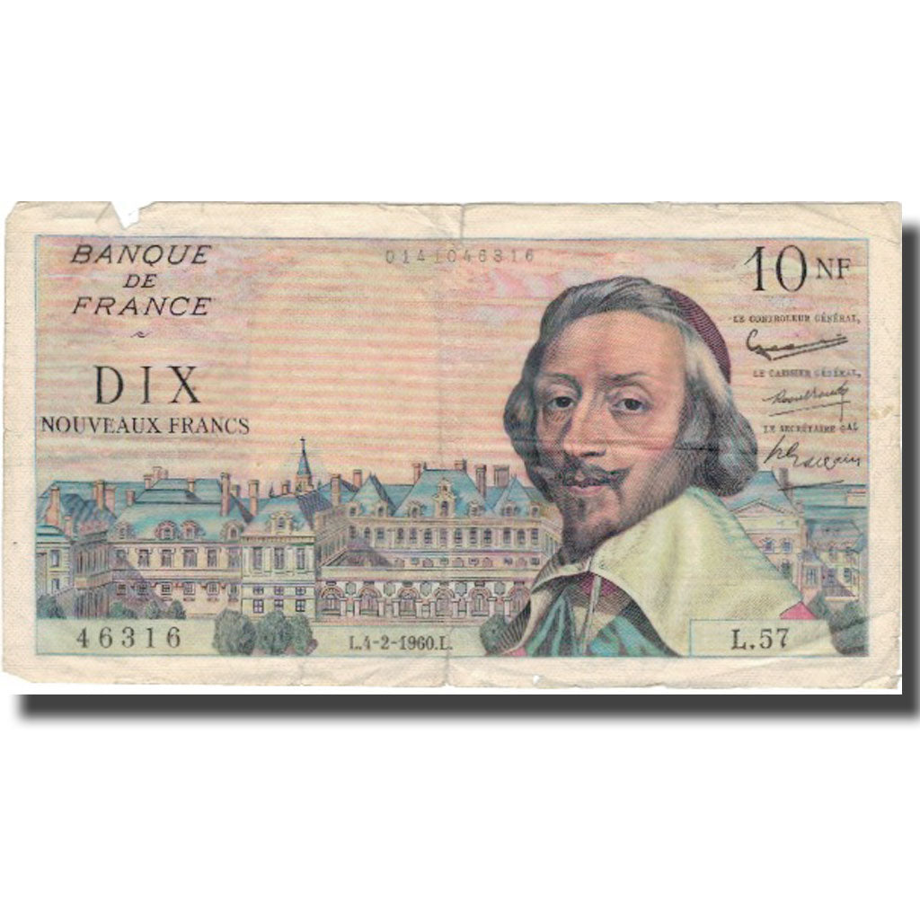 Frankrijk, 10 Nouveaux Francs, Richelieu, 1960, 1960-02-04, B+, Fayette:57.5