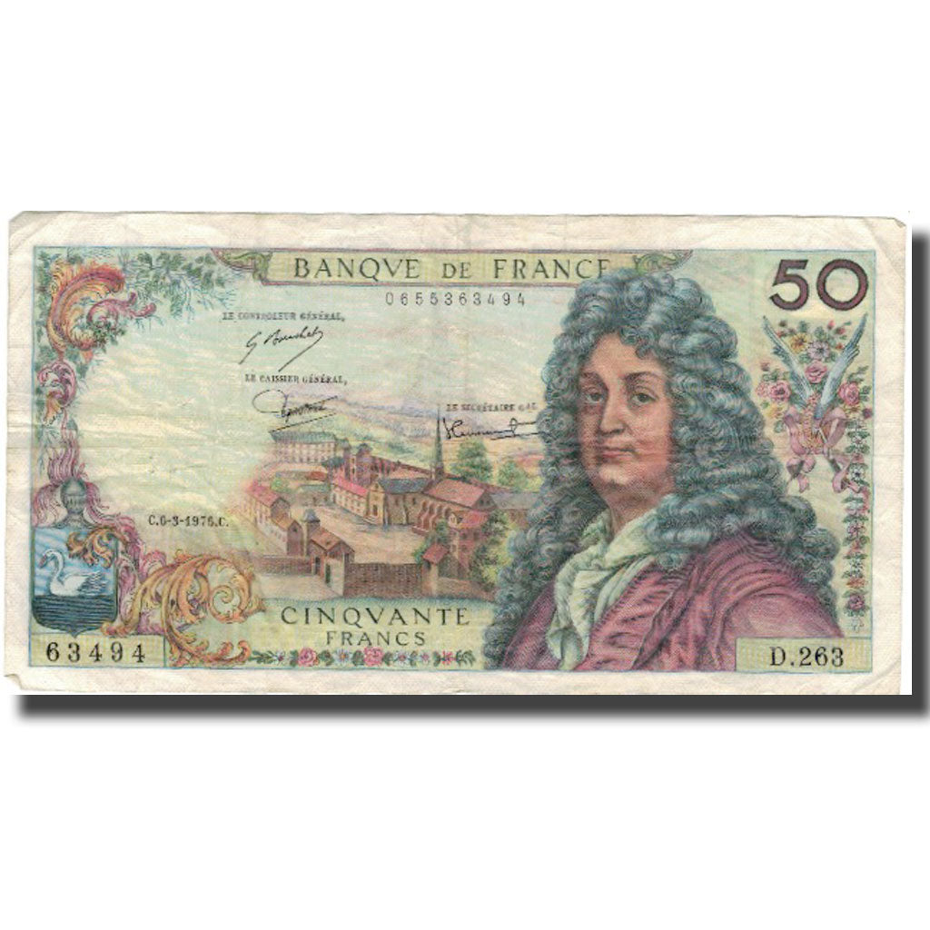 France, 50 Francs, Racine, 1975, 1975-03-06, VF(20-25), Fayette:64.31, KM:148e