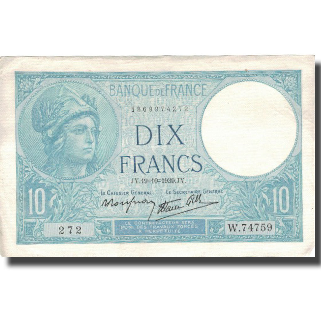 Frankrijk, 10 Francs, Minerve, 1939, 1939-10-19, TTB, Fayette:7.12, KM:84