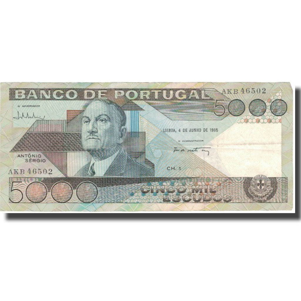 Geldschein, Portugal, 5000 Escudos, 1985, 1985-06-04, KM:182d, S+