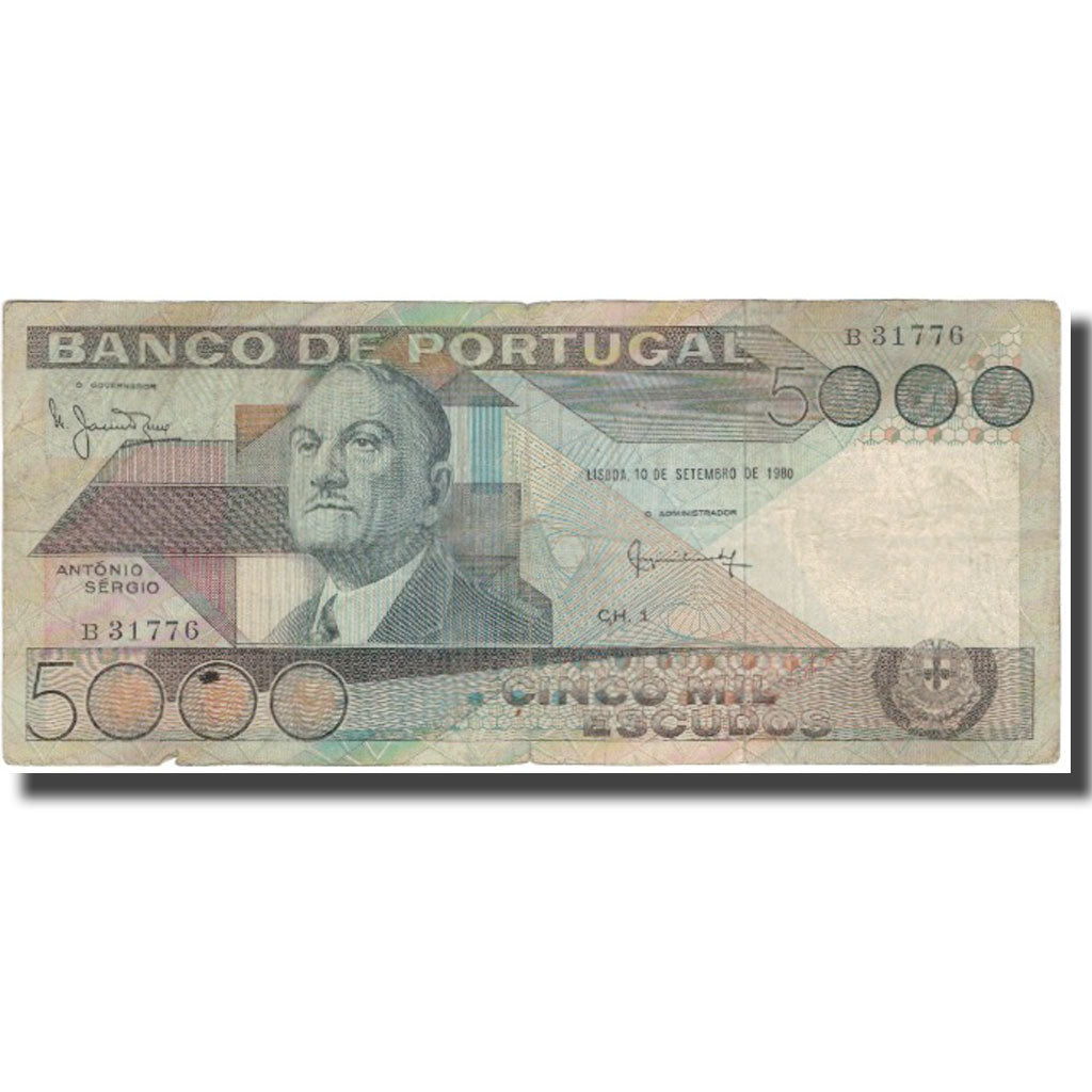 Billete, 5000 Escudos, 1980, Portugal, 1980-09-10, KM:182a, BC
